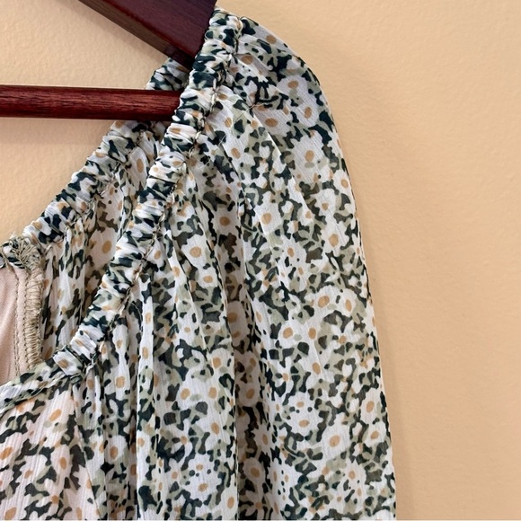 Oak+Fort|‎ Off-the-Shoulder Sage Green Floral Long Sleeve Lined Midi Dress Sz S - Picture 4 of 8